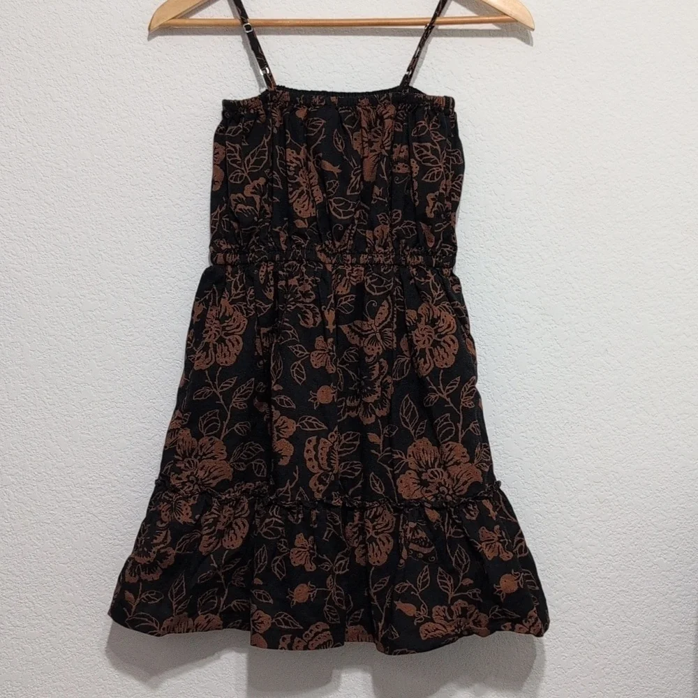 Janie and Jack‎ Tiered Sundress Black Brown Floral Girl's Size 14